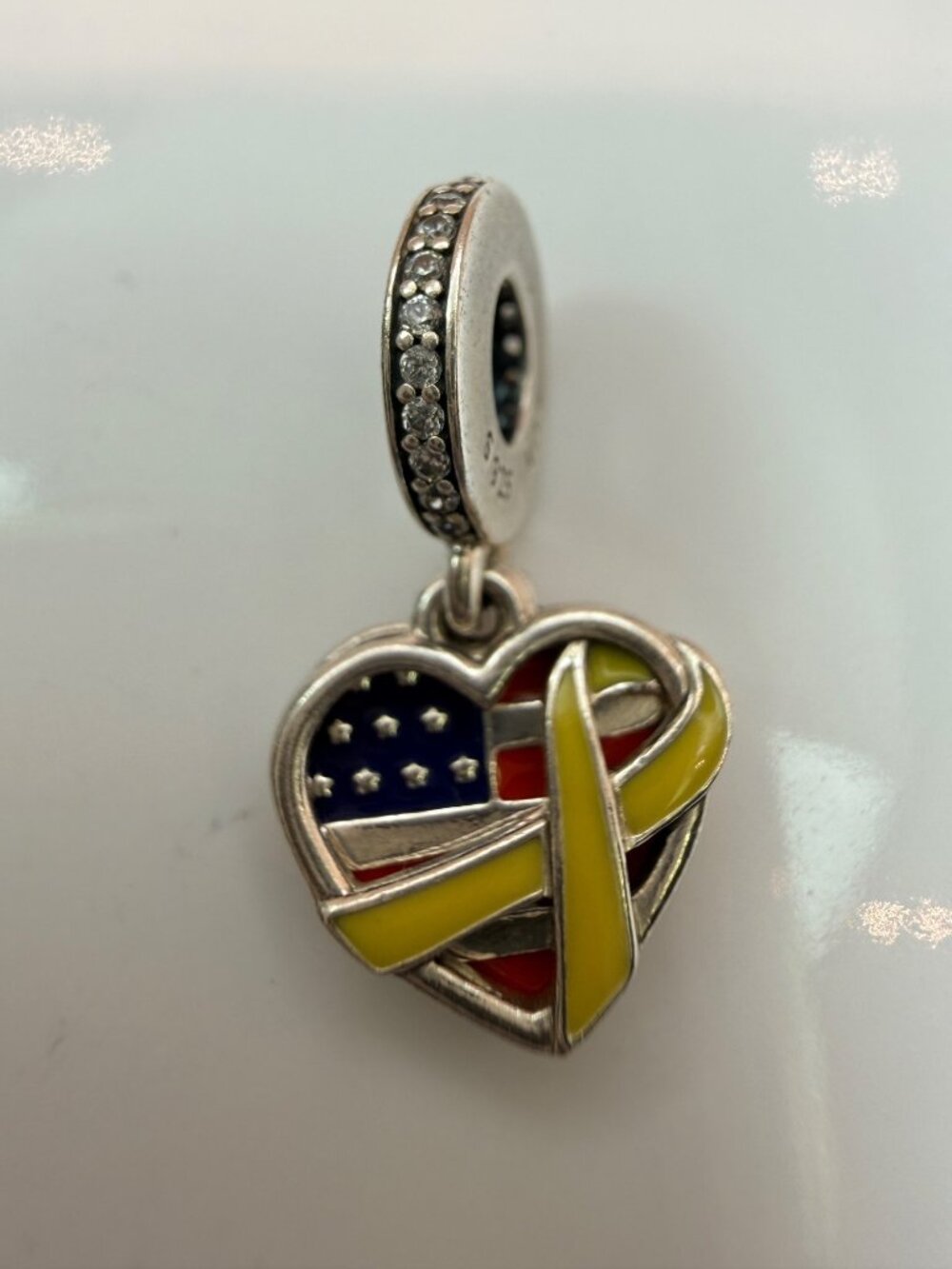 Pandora Retired Heart Flag Remembrance Ribbon Dangle Charm 799649C01